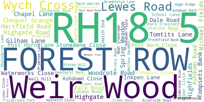 A word cloud for the RH18 5 postcode